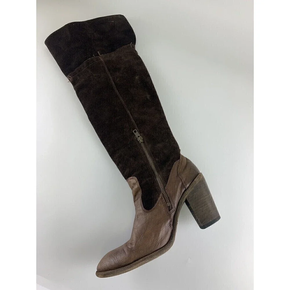 BOGO Miz Mooz Brown Suede Over Knee Heel Boot Mid Zip Pull On Leather 38 7.5-8 - Picture 12 of 16